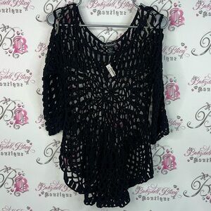 Afualani knit top coverup knitted new with tags Chic Black Crochet Blouse